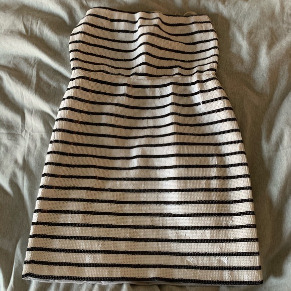 BCBGMaxAzria Strapless Sequin Striped Dress - Picture 4 of 4